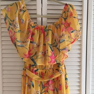Pink Lily Sweet Southern Kiss Yellow Floral Maxi Dress Medium
